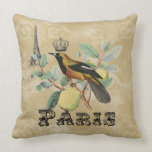 Vintage Paris Bird and Fruit Beige Pillow