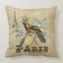 Vintage Paris Bird and Fruit Beige Pillow