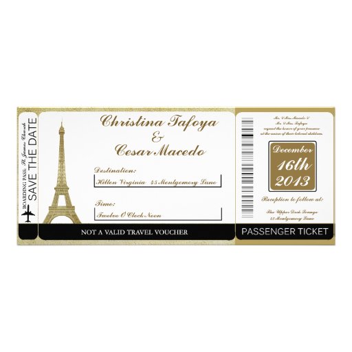 Vintage Paris Boarding Pass Wedding Invitation
