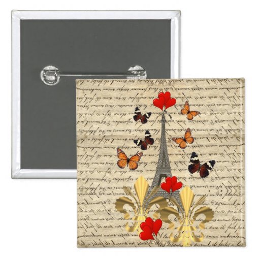 Vintage Paris & butterflies Pinback Buttons