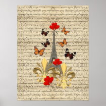 Vintage Paris & butterflies Print