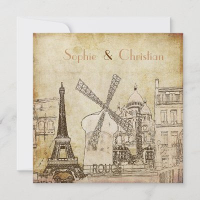 Vintage Paris destination wedding invitations by custom stationery