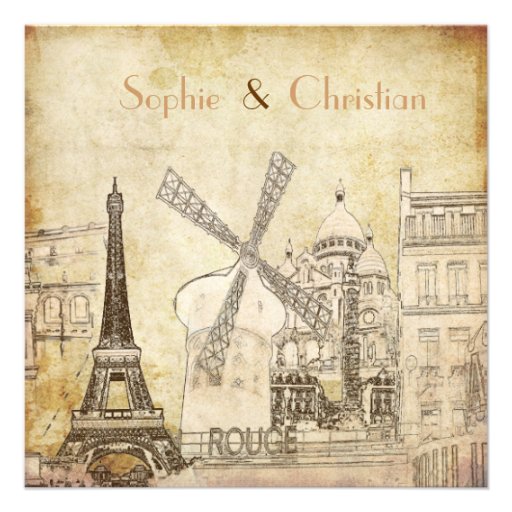 Vintage Paris, destination wedding  invitations
