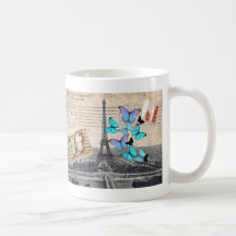 vintage  Paris Effiel Tower Butterfly  fashion Coffee Mug