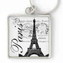 Vintage Paris & Eiffel Tower Label Keychain