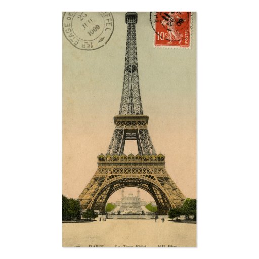 Vintage Paris Eiffel Tower Postcard Place Cards Business Card Template (back side)