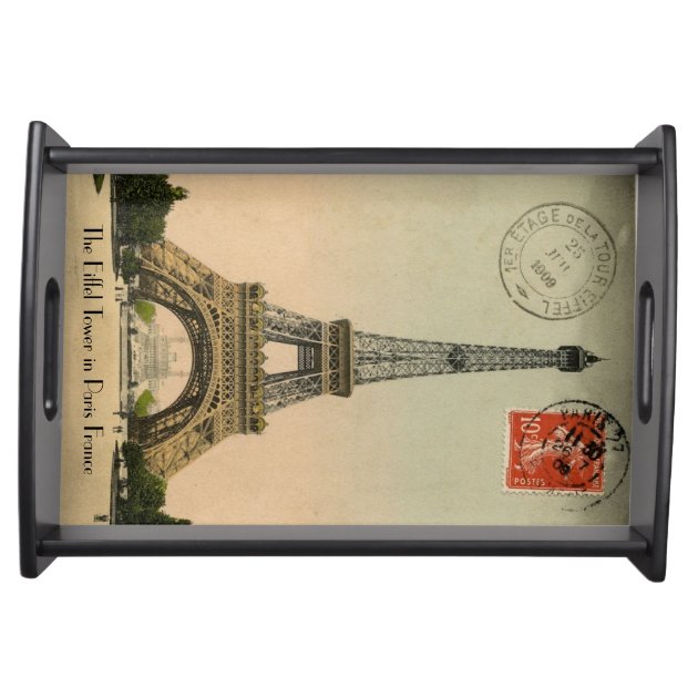 Vintage Paris Eiffel Tower postcard Serving Platters-0