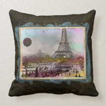 Vintage Paris Eiffel Tower Scene Custom Pillow