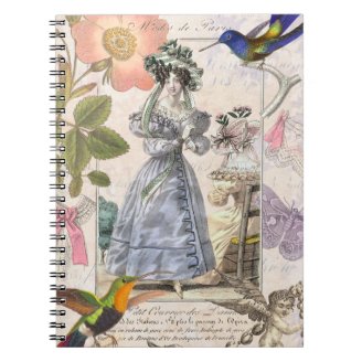 Vintage Paris Fashion  Elegant Collage Spiral Notebooks