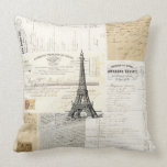 Vintage Paris French Ephemera Pillow