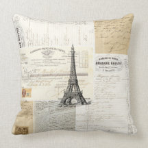 Vintage Paris French Ephemera Pillow