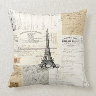 Vintage Paris French Ephemera Pillow mojo_throwpillow