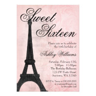 Vintage Paris Pink Black Sweet 16 Birthday Personalized Invite