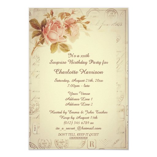 Vintage Paris Postmarks Chic Roses Surprise Party Invite