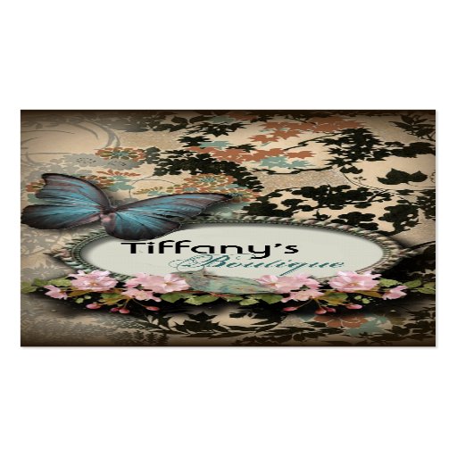 Vintage ParisButterfly Damask Monogram Business Card Template