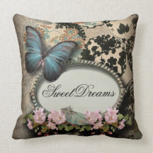 Vintage ParisButterfly Damask Monogram Pillows