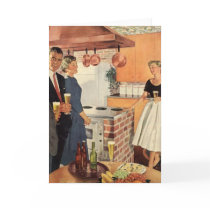 Vintage Party in the Kitchen, Beer and Appetizers Greeting Card