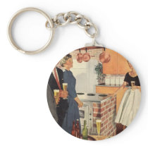 Vintage Party in the Kitchen, Beer and Appetizers Key Chain