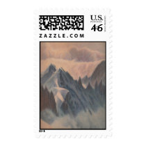 Vintage pastel drawing eerie mountain glacier postage