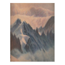 Vintage pastel drawing eerie mountain glacier post cards