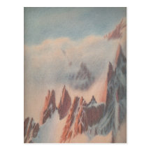 Vintage pastel drawing mountain glacier landscape postcard