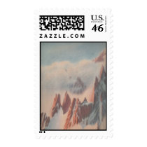 Vintage pastel mountain glacier landscape drawing postage stamps