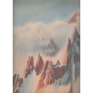 Vintage pastel mountain glacier landscape drawing print