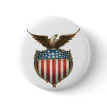 Vintage Patriotic American Flag and Bald Eagle Button