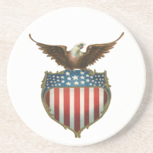 Vintage Patriotic American Flag and Bald Eagle Coaster