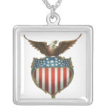 Vintage Patriotic American Flag and Bald Eagle Necklace