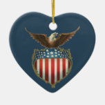 Vintage Patriotic American Flag and Bald Eagle Christmas Ornaments