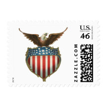 Vintage Patriotic American Flag and Bald Eagle Stamps