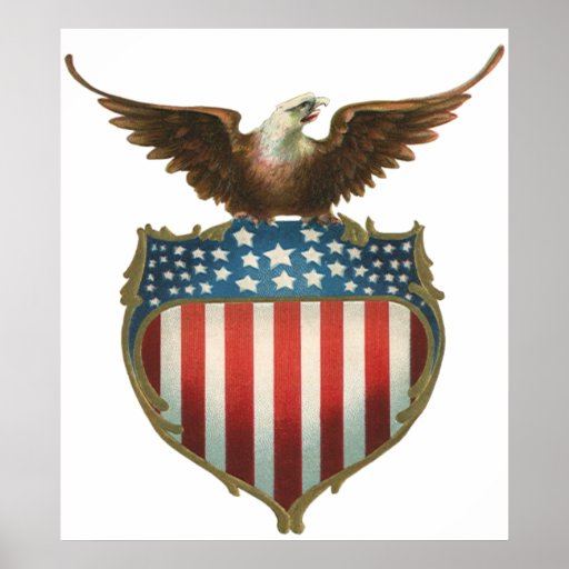 Vintage Patriotic, Bald Eagle with American Flag Poster | Zazzle