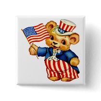 Vintage Patriotic Bear Square Button