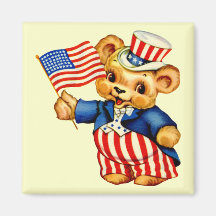 Vintage Patriotic Bear Square Magnet