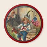Vintage_Patriotic Boy and Horse_Round Magnet magnets