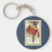 Vintage Patriotic Drum and Musical Notes Key Chain