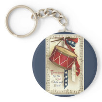 Vintage Patriotic Drum and Musical Notes Key Chain