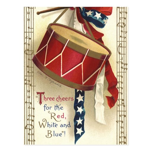 Vintage Patriotic Drum and Musical Notes Postcards