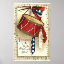 Vintage Patriotic Drum and Musical Notes Poster