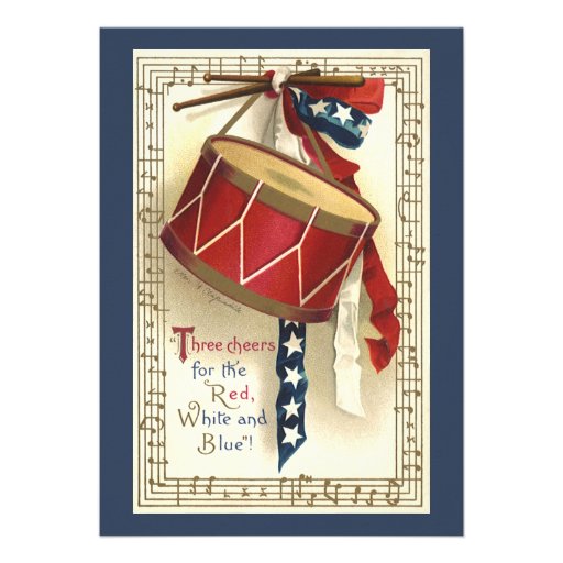 Vintage Patriotic Drum Music 4th of July BBQ Custom Announcement (front side)