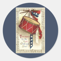 Vintage Patriotic Drum Musical Notes 4th of July Sticker