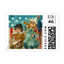 Vintage Patriotic Girl and Boy Small Postage