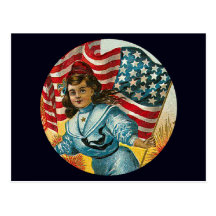 Vintage Patriotic_Girl and Flag_Postcard