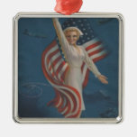 Vintage Patriotic WW2 Army Nurse with Flag Christmas Ornament
