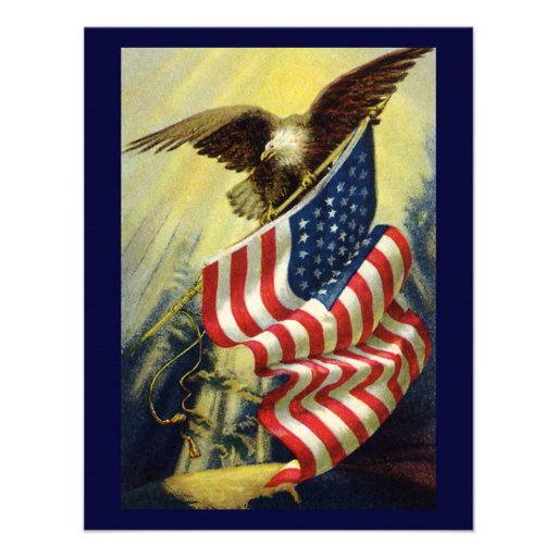 Vintage Patriotism, Patriotic Eagle American Flag Custom Invitations