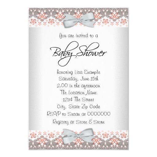 Vintage Peach and Gray Baby Girl Shower Invite