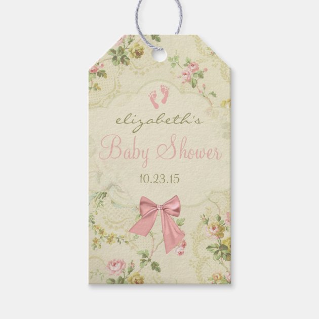 Vintage  Peach Flowers with Peach Bow Baby Shower Pack Of Gift Tags