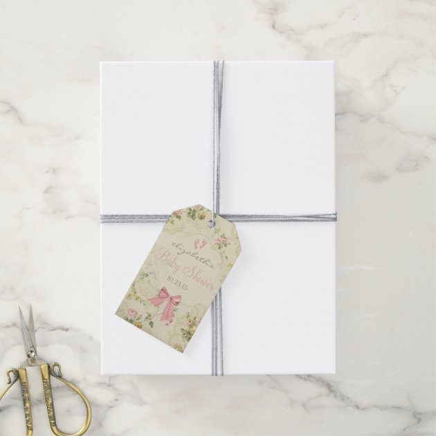 Vintage  Peach Flowers with Peach Bow Baby Shower Pack Of Gift Tags-2