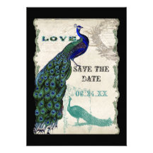 Vintage Peacock 5 - Save the Date Personalized Invites